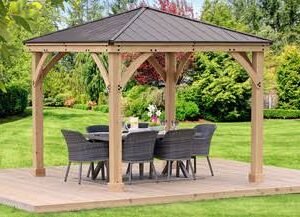 Yardistry Meridian Gazebo with Cedar Wood & Aluminum Roof (10 ft. x 10 ft.)