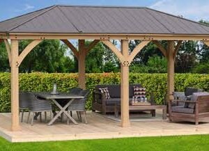 Yardistry Meridian Gazebo with Cedar Wood & Aluminum Roof (12 ft. x 20 ft.)
