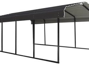 Steel Carport 12 x 20 x 7 ft. Galvanized Black/Charcoal, Snow Rated (35 PSF)