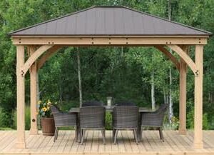 Yardistry Meridian Gazebo with Cedar Wood & Aluminum Roof (12 ft. x 14 ft.)
