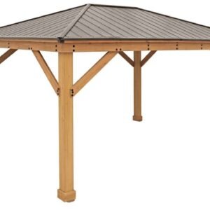 Yardistry Meridian Gazebo with Cedar Wood & Aluminum Roof, (12 ft. x 16 ft.)