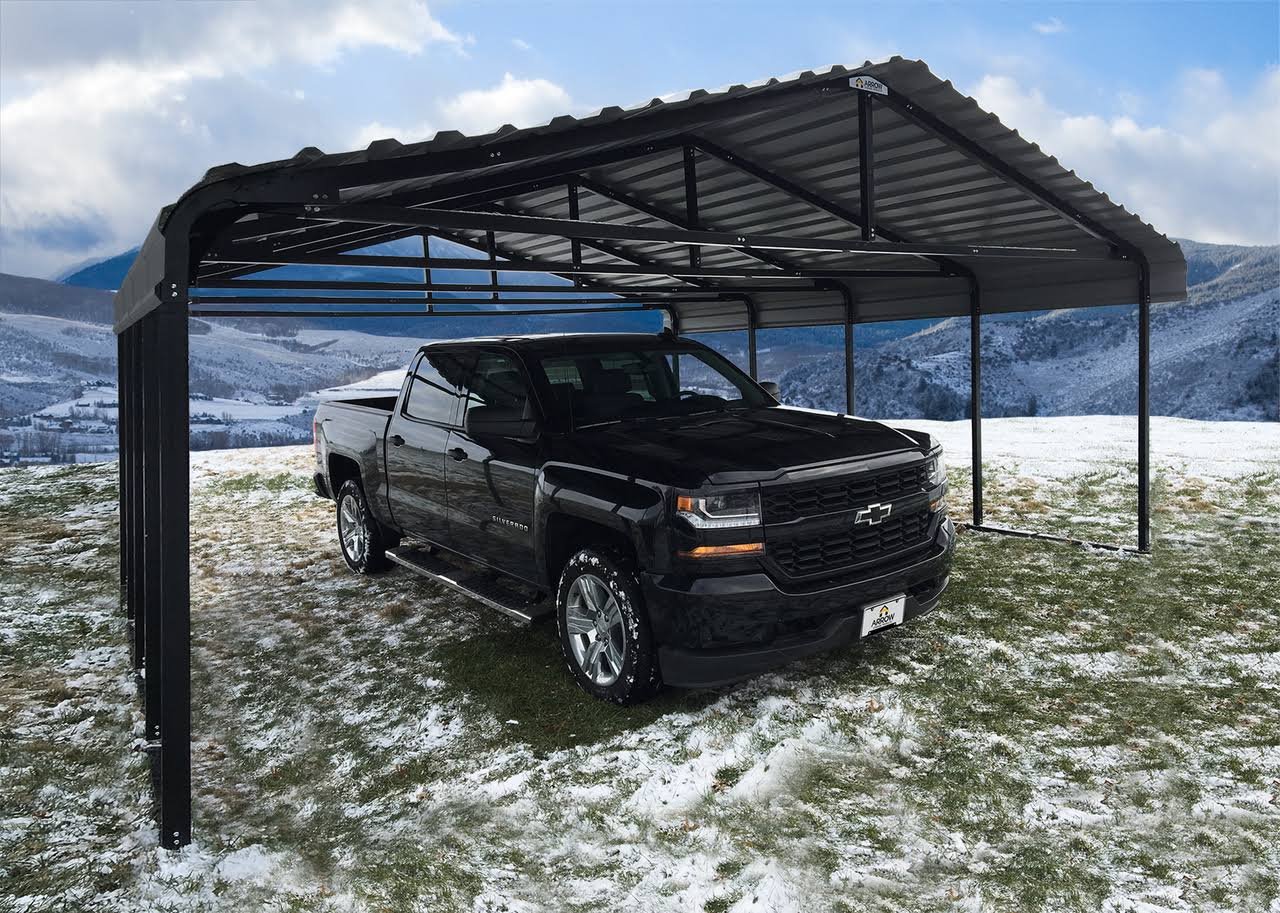 Arrow Powder Coated Steel Carport 20 ft. x 20 ft. – Charcoal Arrow Powder Coated Steel Carport 20 ft. x 20 ft. – Charcoal