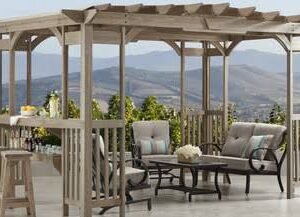 Yardistry Madison Pergola with Cedar Wood, Timber Gray Stain & Sunshade (10 ft. x 14 ft.)